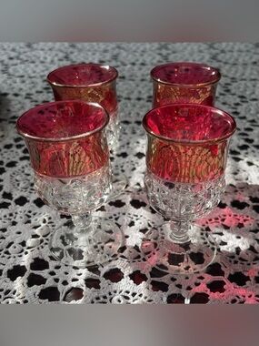 Indiana Glass Company King's Crown Pattern Cordial Set Of Four Liquor Glasses